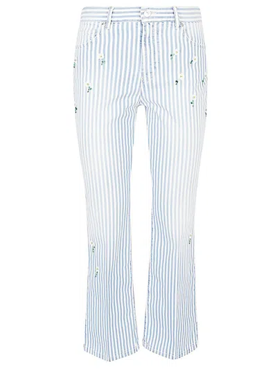 I Love My Pants Striped Cotton Trousers In Clear Blue