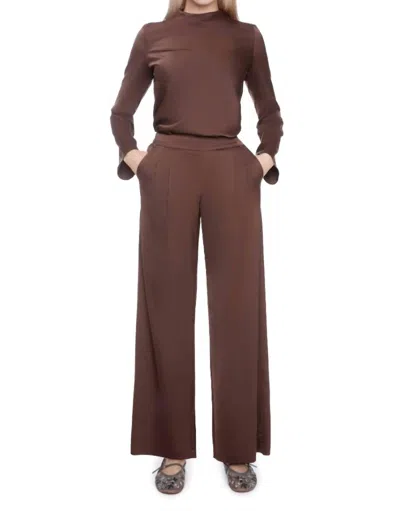 I Love Tyler Madison Fiona Solid Satin Wide-leg Full-length Pant In Brown In Multi