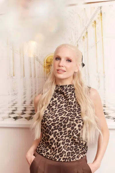 I Love Tyler Madison Veronca Belize Satin Sleeveless Top In Animal In Animal Print