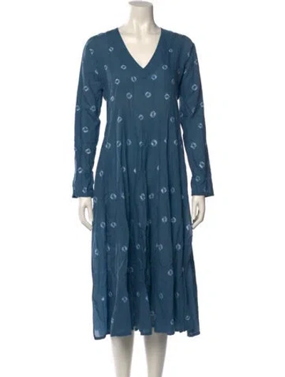Pre-owned I Pezzi Dipinti Printed Midi Length Dress In Blue