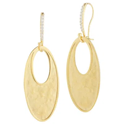 Pre-owned I. Reiss 14 Karat Yellow Gold Hammered Oval-shaped Dangling Earrings