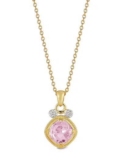 I. REISS I. REISS 14K 2.07 CT. TW. DIAMOND & ROSE QUARTZ NECKLACE