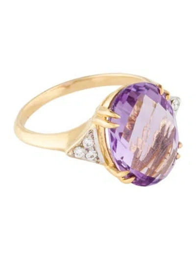 Pre-owned I. Reiss 14k Amethyst & Diamond Cocktail Ring In Multi