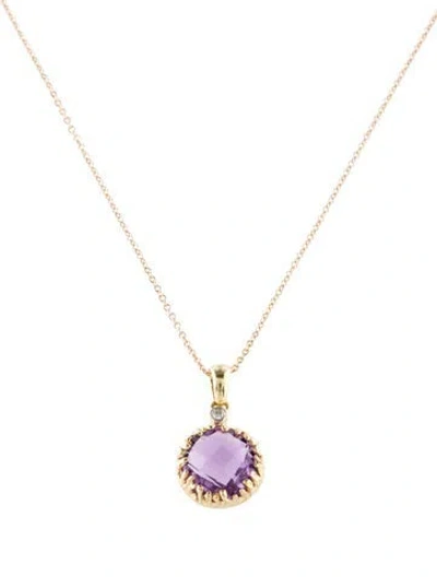 Pre-owned I. Reiss 14k Amethyst & Diamond Pendant Necklace, 16.25" In Multi