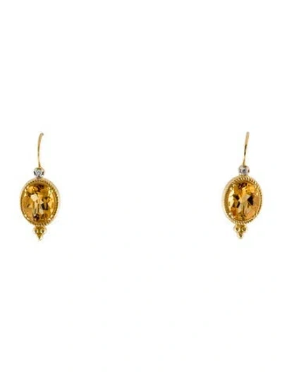 Pre-owned I. Reiss 14k Citrine & Diamond Drop Earrings In Multi