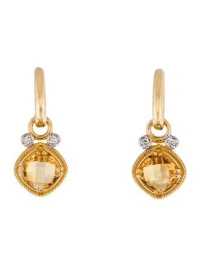 Pre-owned I. Reiss 14k Citrine & Diamond Drop Earrings In Multi