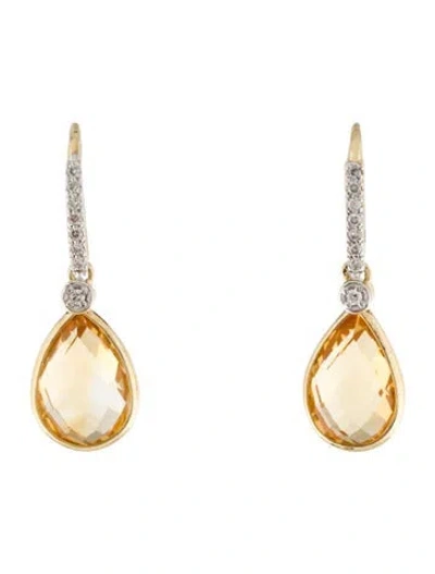 Pre-owned I. Reiss 14k Citrine & Diamond Drop Earrings In Multicolor
