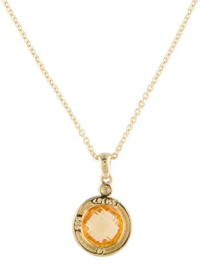 Pre-owned I. Reiss 14k Citrine & Diamond Pendant Necklace, 16" In Multi