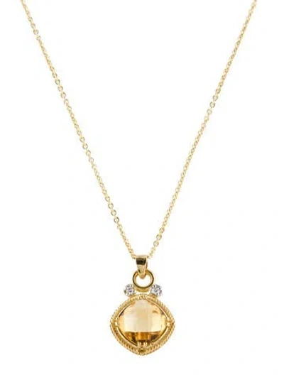 Pre-owned I. Reiss 14k Citrine & Diamond Pendant Necklace, 18" In Multi