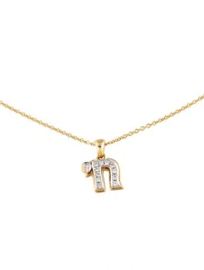 Pre-owned I. Reiss 14k Diamond Chai Pendant Necklace, 16" In Multicolor