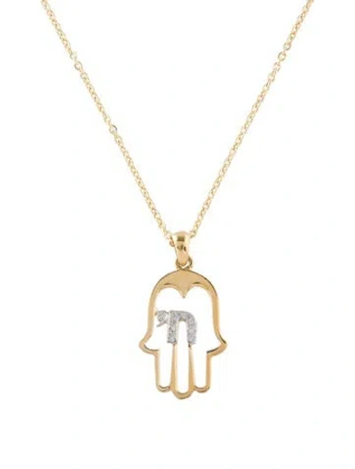 Pre-owned I. Reiss 14k Diamond Chamsa Pendant Necklace, 16" In Multi