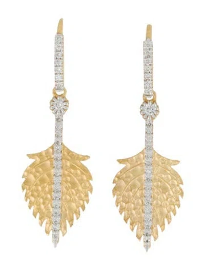 Pre-owned I. Reiss 14k Diamond Feather Drop Earrings In Multi