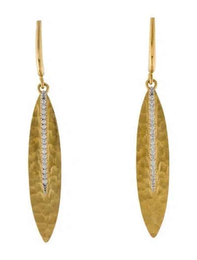 Pre-owned I. Reiss 14k Diamond Feather Drop Earrings In Multi