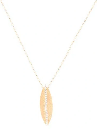 Pre-owned I. Reiss 14k Diamond Feather Pendant Necklace, 16" In Multi