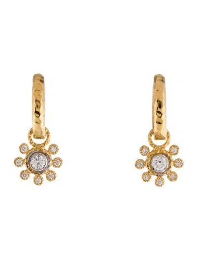 Pre-owned I. Reiss 14k Diamond Flower Drop Hoop Earrings In Multi