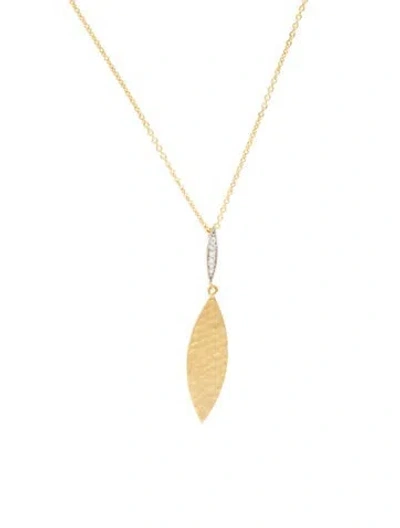 Pre-owned I. Reiss 14k Diamond Hammered Leaf Pendant Necklace, 16" In Multi