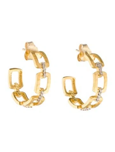 Pre-owned I. Reiss 14k Diamond Hammered Link Hoop Earrings In Multi