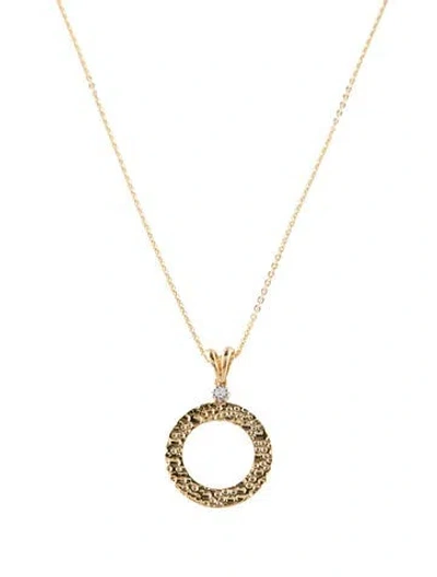 Pre-owned I. Reiss 14k Diamond Hammered Pendant Necklace, 18" In Multi