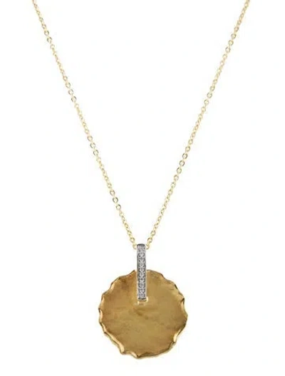 Pre-owned I. Reiss 14k Diamond Hammered Pendant Necklace, 18" In Multi