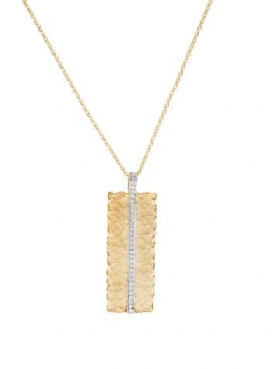 Pre-owned I. Reiss 14k Diamond Hammered Rectangular Pendant Necklace, 16" In Multi