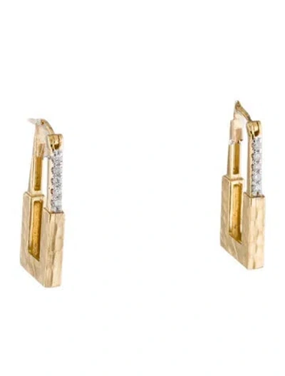 Pre-owned I. Reiss 14k Diamond Hammer-finished Lock Hoop Earrings In Multi