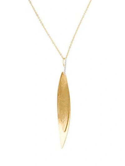 Pre-owned I. Reiss 14k Diamond Hammer-finished Stacked Leaf Pendant Necklace, 16" In Multi