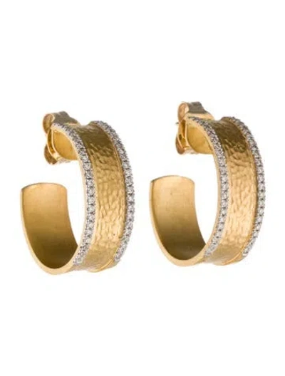 Pre-owned I. Reiss 14k Diamond Large Hammered Hoop Earrings In Multi