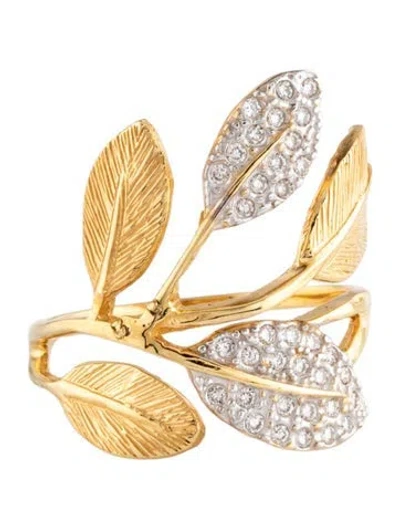 Pre-owned I. Reiss 14k Diamond Leaf Cocktail Ring In Multicolor