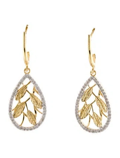 Pre-owned I. Reiss 14k Diamond Leaf Drop Earrings In Multi