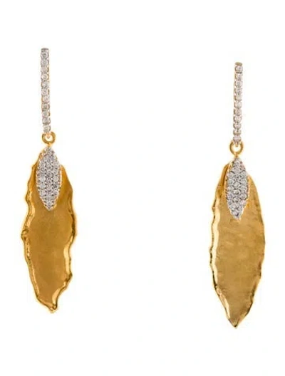 Pre-owned I. Reiss 14k Diamond Leaf Drop Earrings In Multi