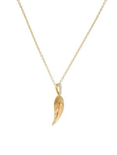 Pre-owned I. Reiss 14k Diamond Leaf Pendant Necklace, 16" In Multi