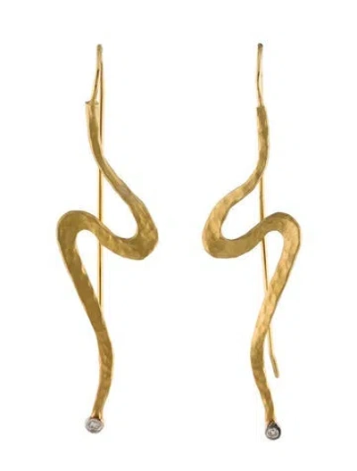 Pre-owned I. Reiss 14k Diamond Matte & Hammer Finished Wavy Drop Earrings In Multi