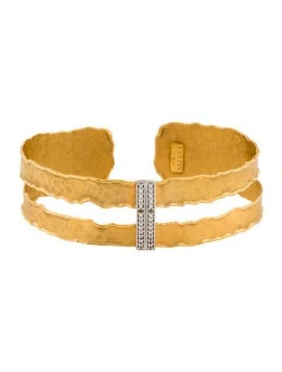 Pre-owned I. Reiss 14k Diamond Narrow Cut-out Cuff Bracelet, 6.25" In Multi