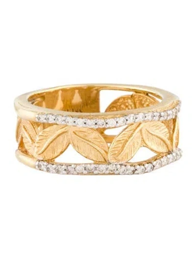 Pre-owned I. Reiss 14k Diamond Narrow Vine Leaf Band In Multi