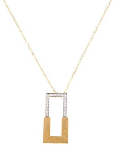 Pre-owned I. Reiss 14k Diamond Open Large Rectangle Slide Pendant Necklace, 16" In Multi