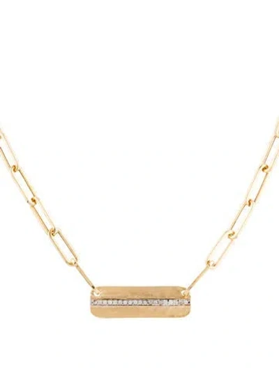 Pre-owned I. Reiss 14k Diamond Open Link Dog Tag Pendant Necklace, 16.5" In Multi