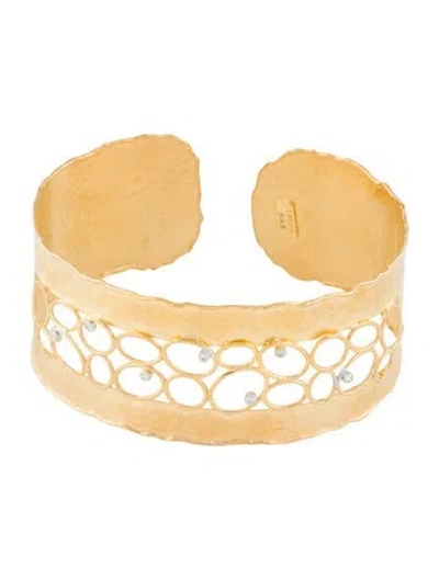 Pre-owned I. Reiss 14k Diamond Scallop Edge Cuff Bracelet, 7" In Multi