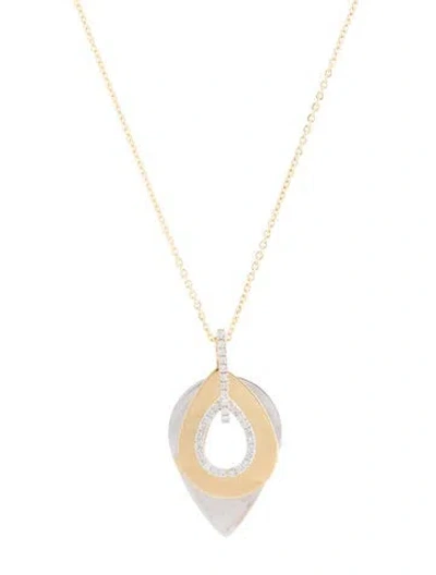 Pre-owned I. Reiss 14k Diamond Tear-drop Disk Pendant Necklace, 18" In Multi