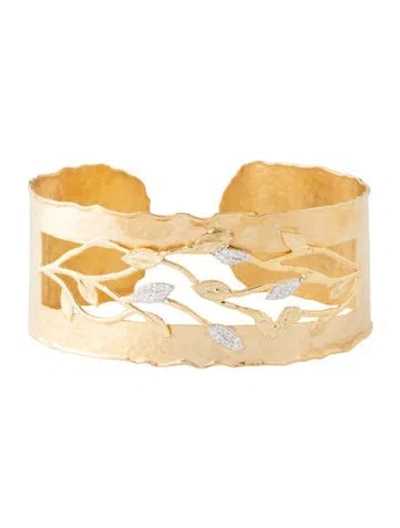 Pre-owned I. Reiss 14k Diamond Textured Leaf Cuff Bracelet, 6.25" In Multi