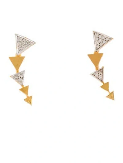 Pre-owned I. Reiss 14k Diamond Triangle Climber Earrings In Multicolor