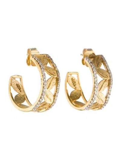 Pre-owned I. Reiss 14k Diamond Vine Leaf Hoop Earrings In Multi