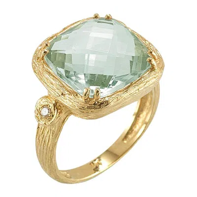 Pre-owned I. Reiss 14k Gold 0.03 Ct. Tw. Diamond & 12mm 5.75ct Green Amethyst Color Ring In Purple