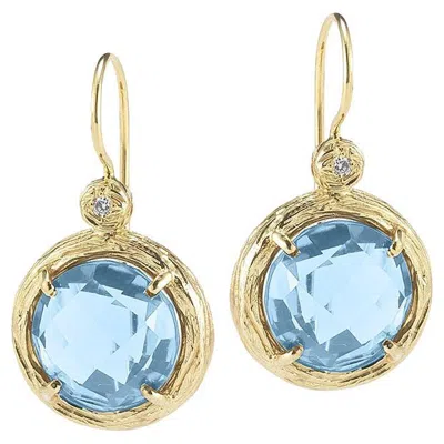 Pre-owned I. Reiss 14k Gold 0.03 Ct. Tw. Diamond & 8.5ct Blue Topaz Earrings