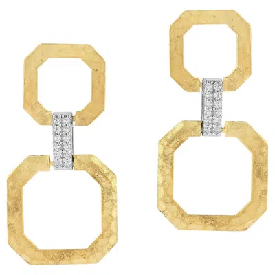 Pre-owned I. Reiss 14k Gold 0.15 Ct. Tw. Dangling Open Octagon Earrings In Multi