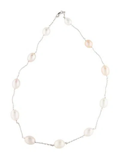 Pre-owned I. Reiss 14k Pearl Station Necklace, 19.25" In Multicolor