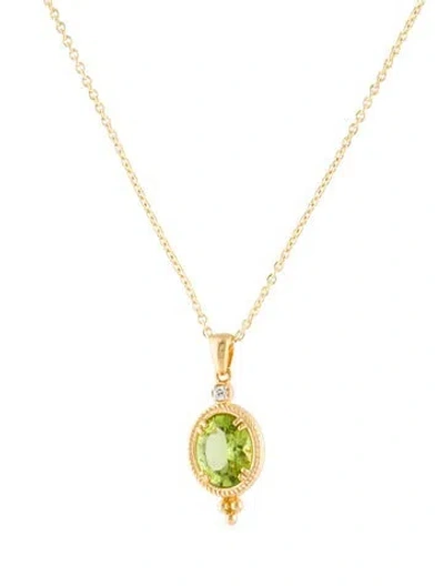 Pre-owned I. Reiss 14k Peridot & Diamond Pendant Necklace, 16" In Multi