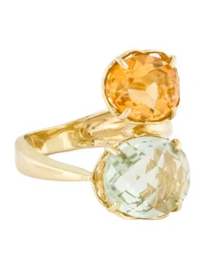 Pre-owned I. Reiss 14k Prasiolite & Citrine Cocktail Ring In Multi