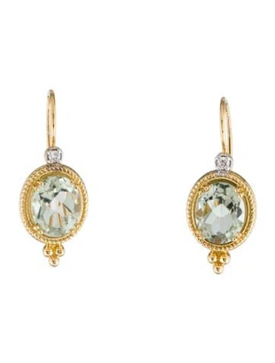 Pre-owned I. Reiss 14k Prasiolite & Diamond Drop Earrings In Multi