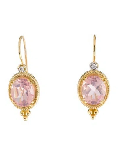 Pre-owned I. Reiss 14k Rose Quartz & Diamond Drop Earrings In Multi