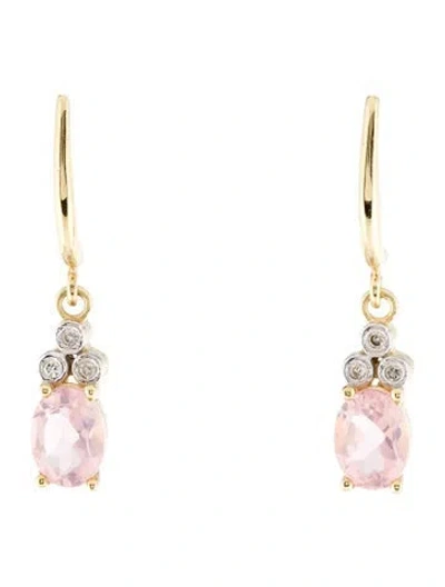 Pre-owned I. Reiss 14k Rose Quartz & Diamond Drop Earrings In Multi